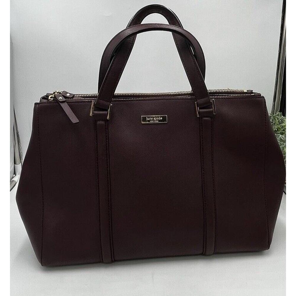 Kate Spade Newbury Lane London Burgundy Crosshatched leather Satchel Top Handle
